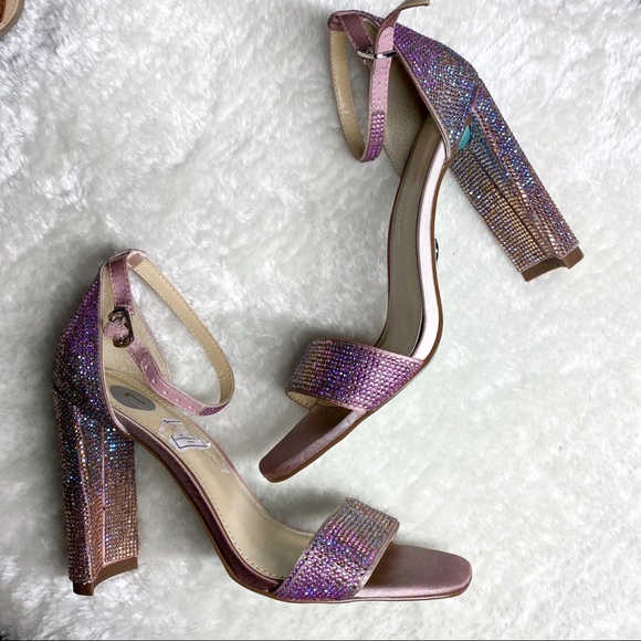 Betsey Johnson Rina Rhinestone Blush Heels Size 7 - Picture 2 of 6